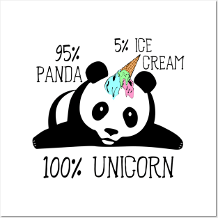 95% Panda 5% Ice Cream 100% Unicorn Funny Pandicorn Posters and Art